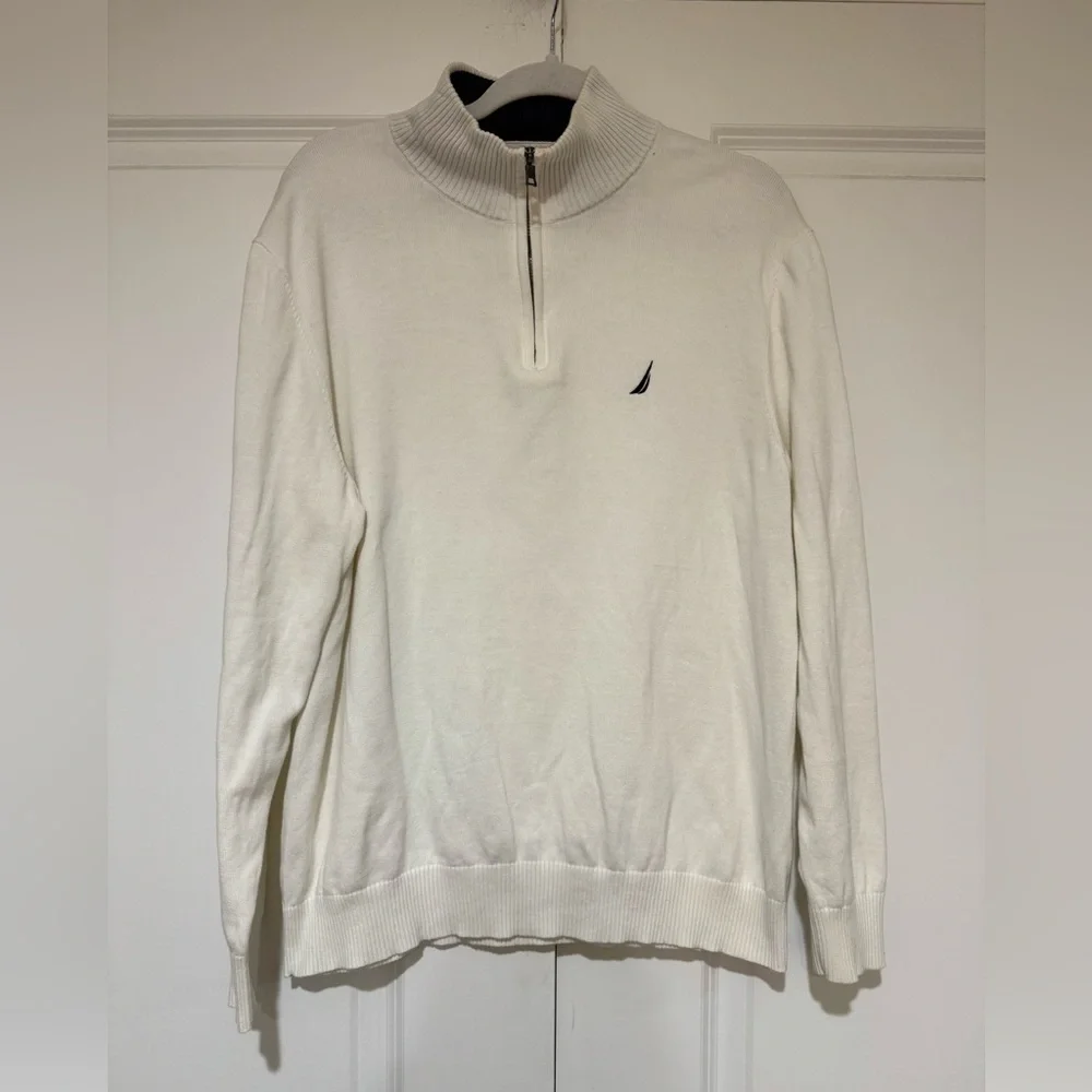 Nautica Quarter-Zip Pullover with Navy Trim Off White & Navy 💯% Cotton